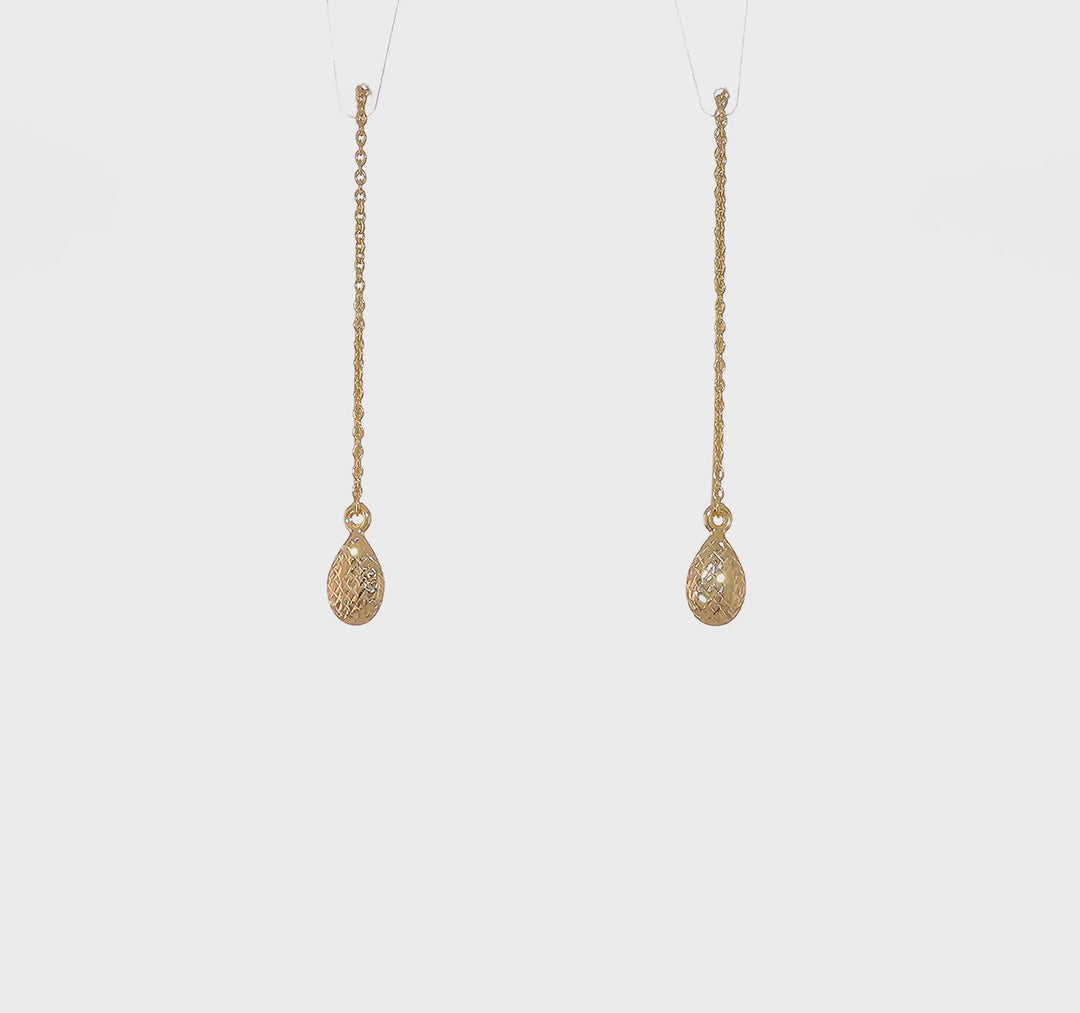 14k Yellow Gold Tear Drop Threader Earrings