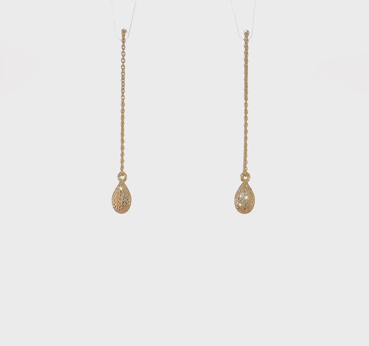 14k Yellow Gold Tear Drop Threader Earrings