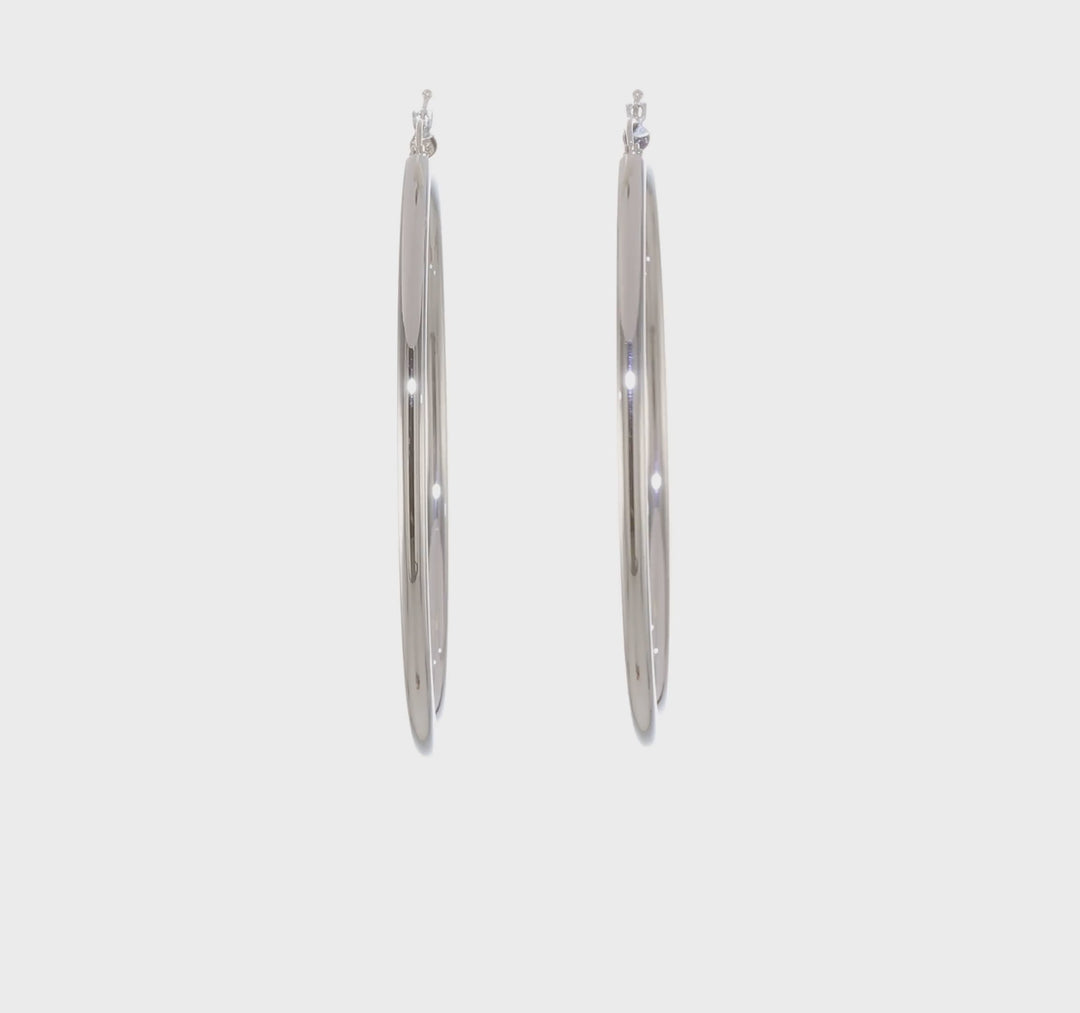14k White Gold 3MM Round Hoop Earrings