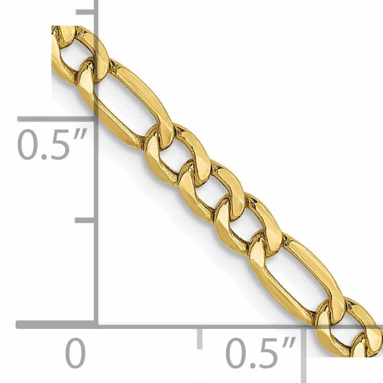 10k Yellow Gold 3.5mm Semi-Solid Figaro Chain