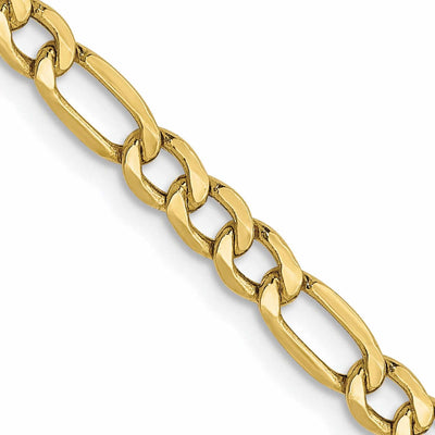 10k Yellow Gold 3.5mm Semi-Solid Figaro Chain