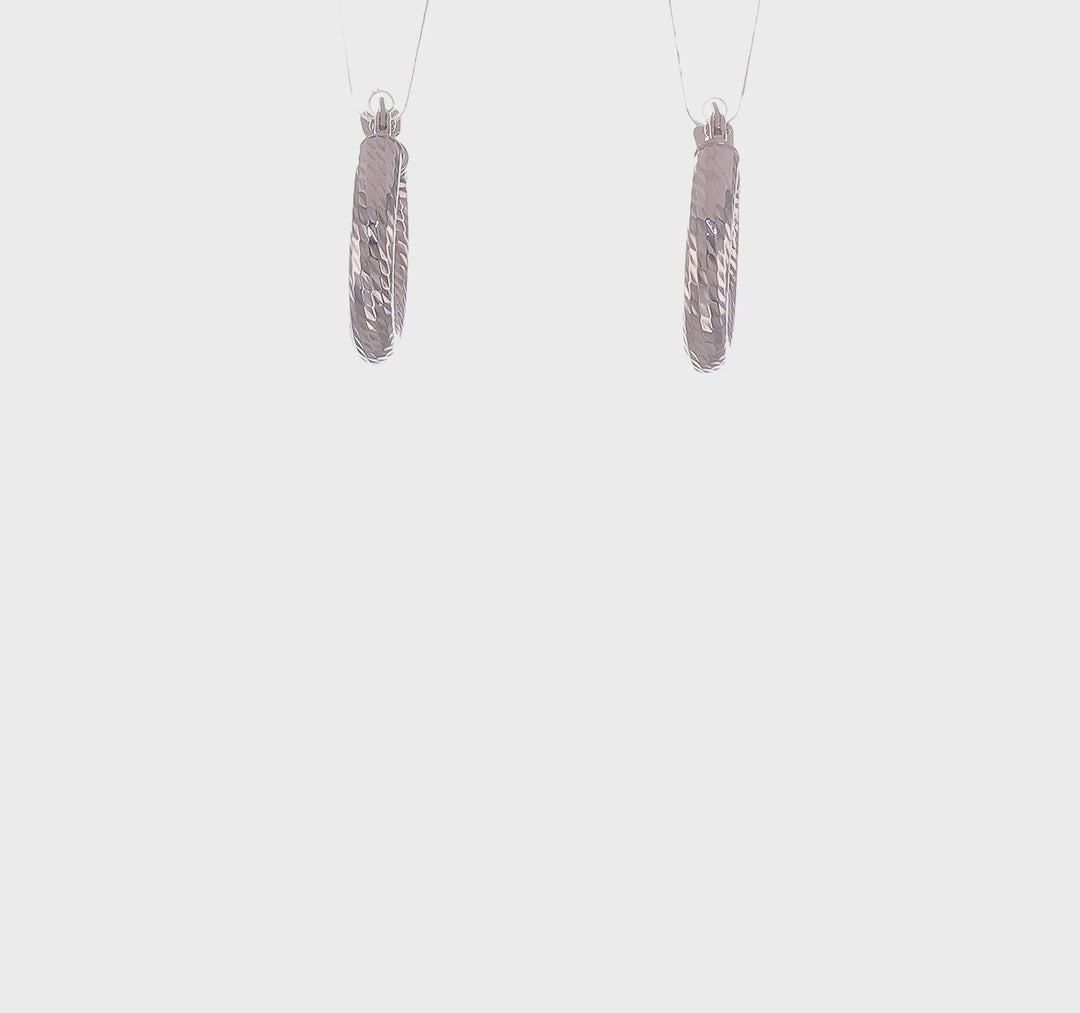 10k White Gold Diamond Cut Round Hoop Earrings