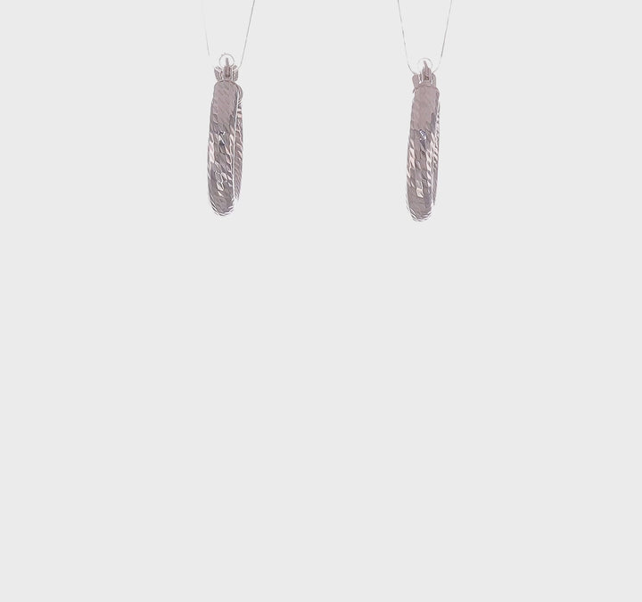 10k White Gold Diamond Cut Round Hoop Earrings