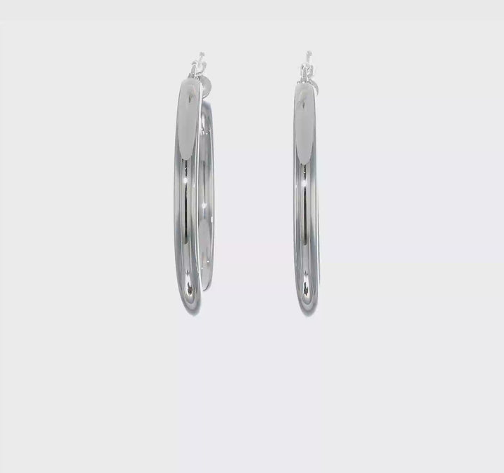 10k White Gold Polish 4MM x 40MM Tube Hoop Earring