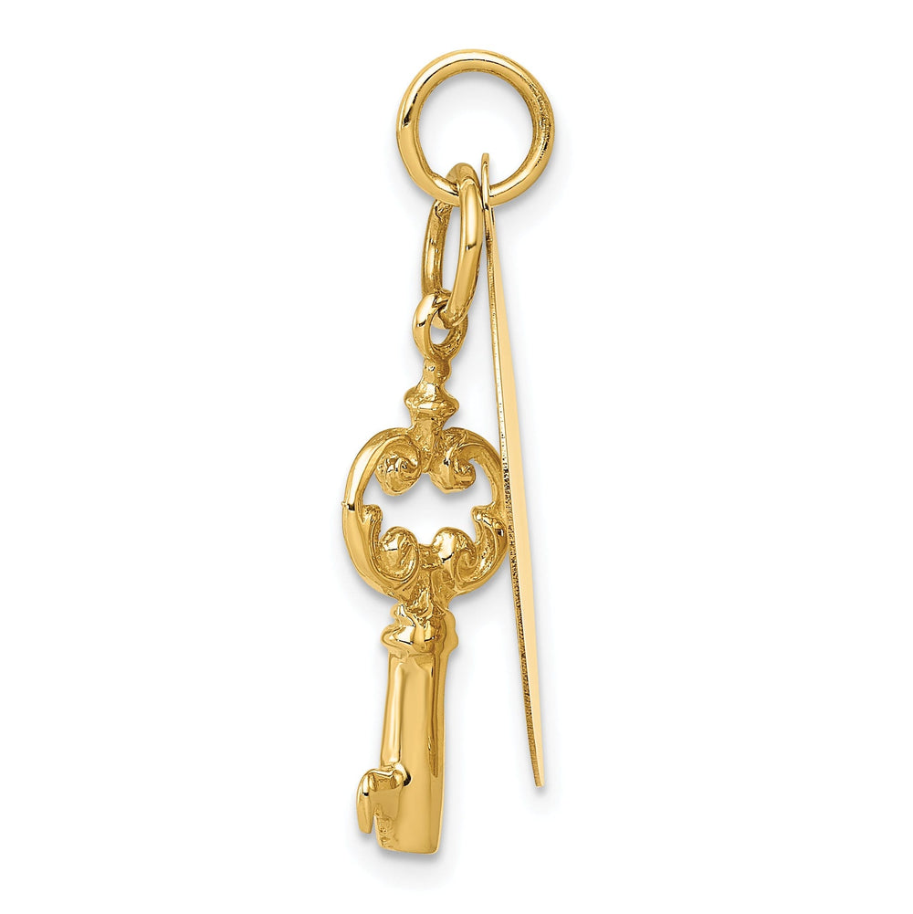 14K Yellow Gold Polished Finish Flat Back Engraveable Disc and Key Charm Pendant