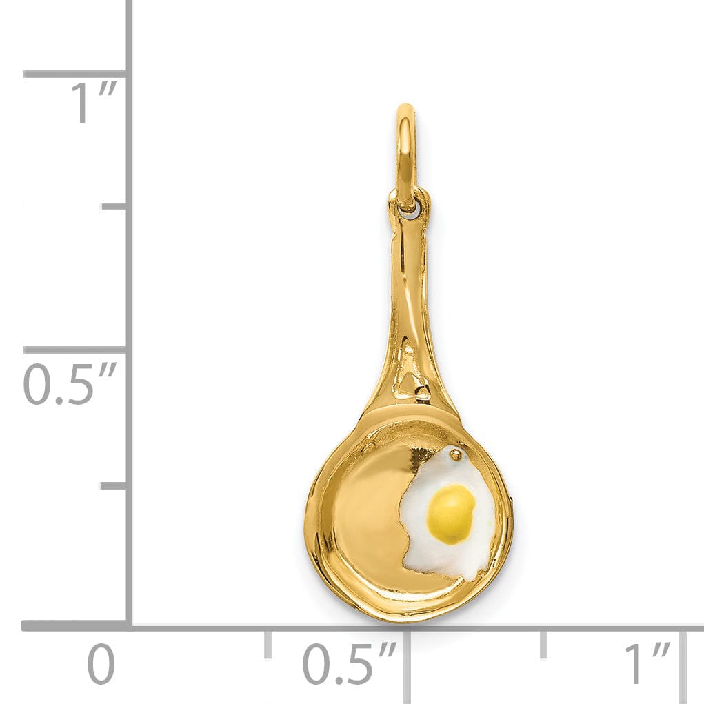 14k Yellow Gold Frying Pan Enameled Egg Pendant