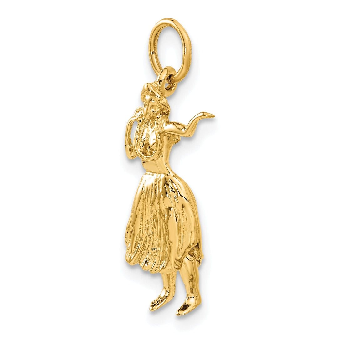 14k Yellow Gold Textured Polished Finish 3-Dimensional Womens Hula Dancer Charm Pendant