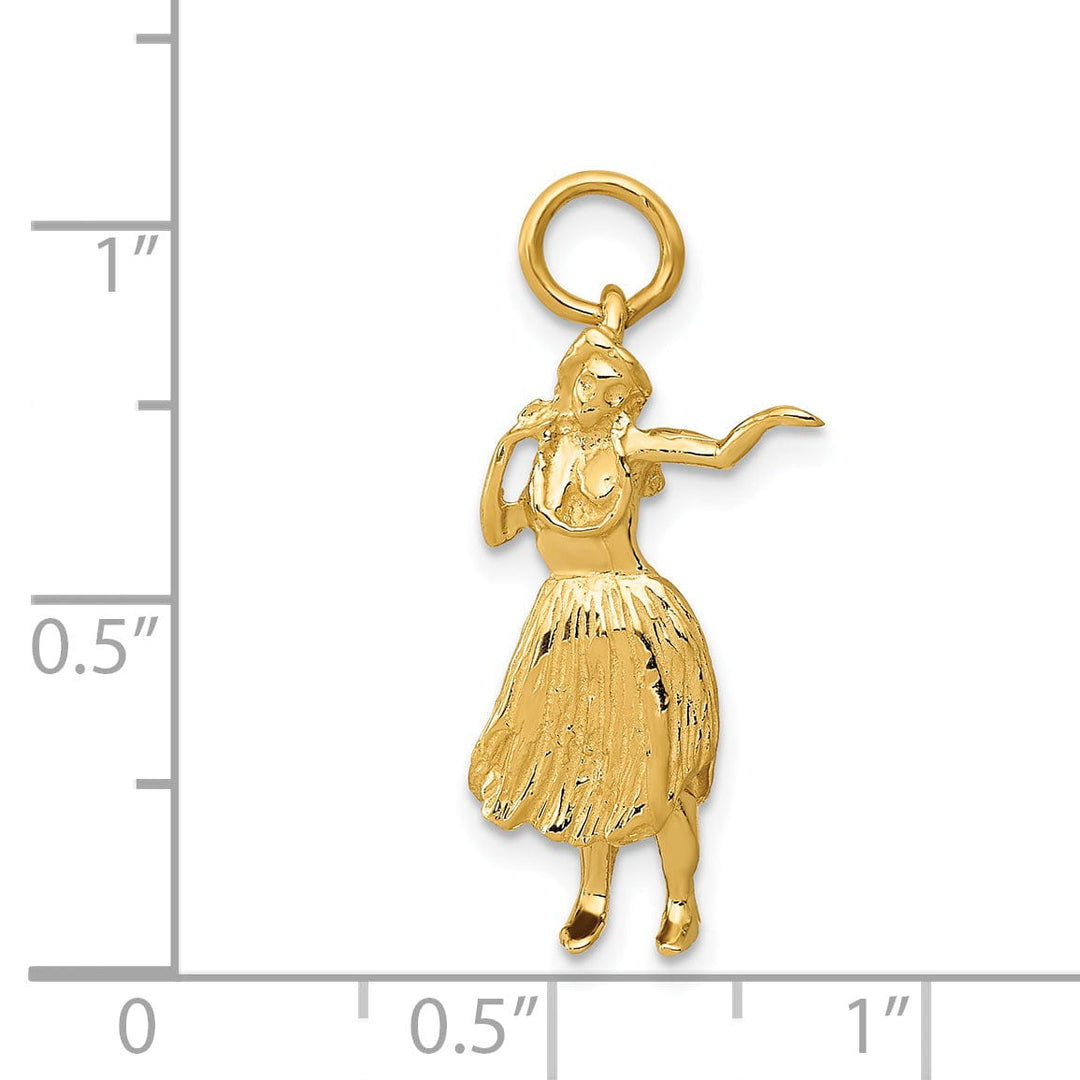 14k Yellow Gold Textured Polished Finish 3-Dimensional Womens Hula Dancer Charm Pendant