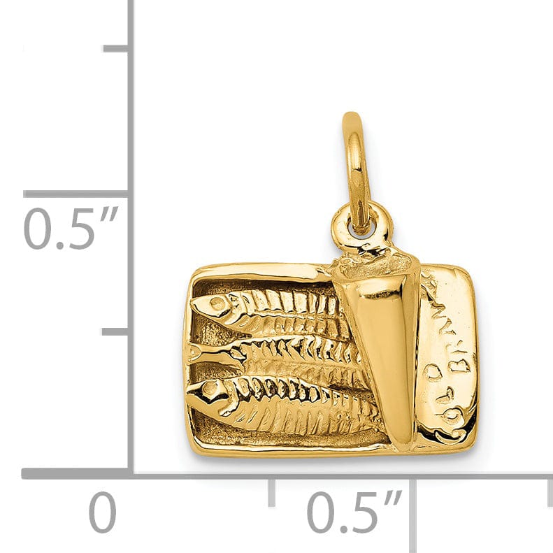 14K Yellow Gold Polished Brushed Finish Moveable 3-D Sardine Can Pendant