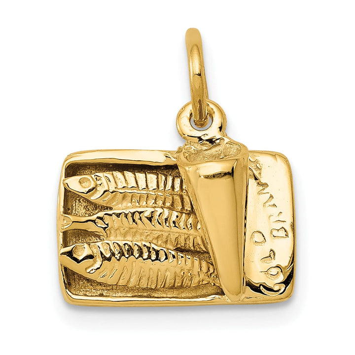 14K Yellow Gold Polished Brushed Finish Moveable 3-D Sardine Can Pendant