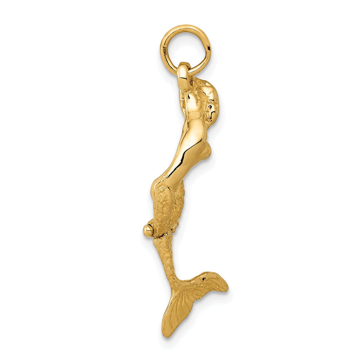 14k Yellow Gold Textured Polished Finish Womens 3-Dimensional Moveable Tail Mermaid Charm Pendant