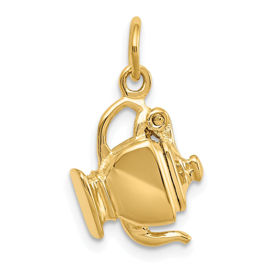 14k Yellow Gold 3-D Lid Open Tea Pot Pendant