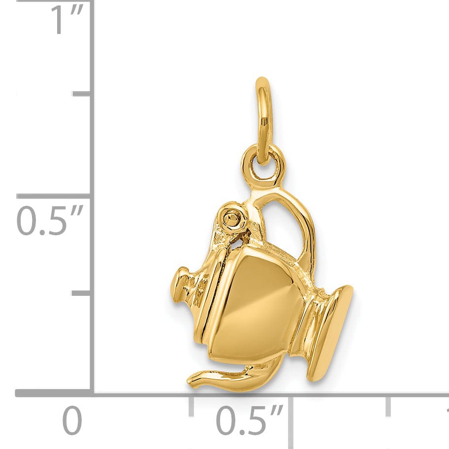 14k Yellow Gold 3-D Lid Open Tea Pot Pendant