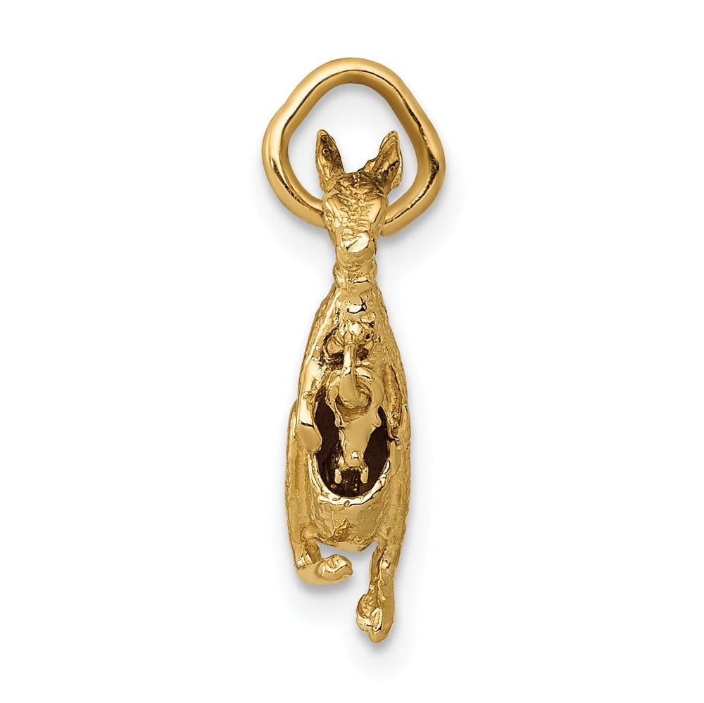 14k Yellow Gold Polished Finish 3-Dimensional Joey Kangaroo Charm Pendant