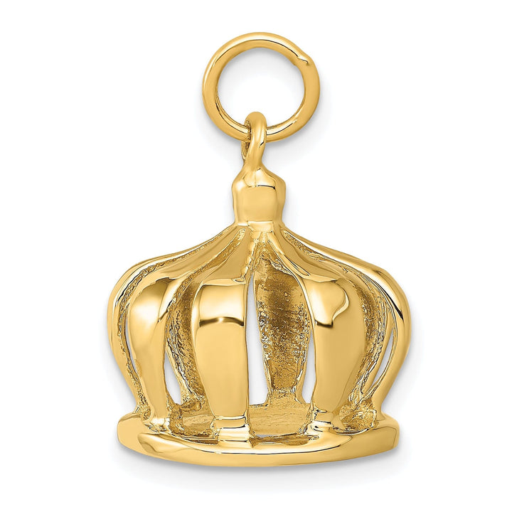 14k Yellow Gold Polished Finish 3-Dimensional Crown Design Charm Pendant