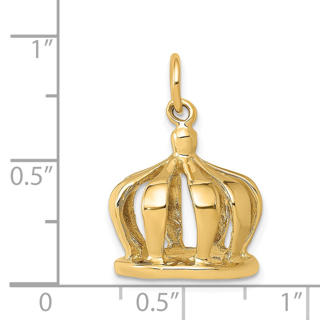 14k Yellow Gold Polished Finish 3-Dimensional Crown Design Charm Pendant