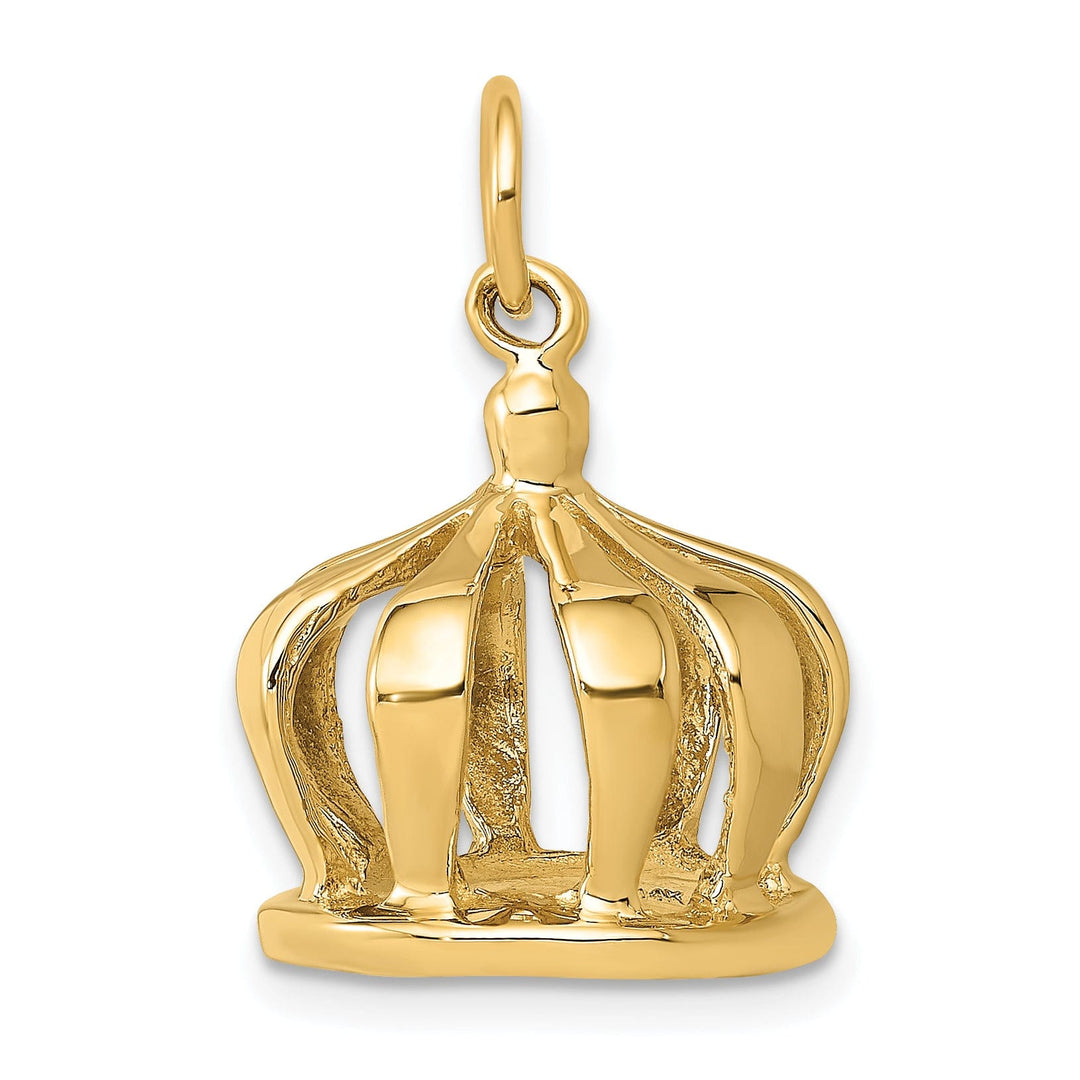 14k Yellow Gold Polished Finish 3-Dimensional Crown Design Charm Pendant