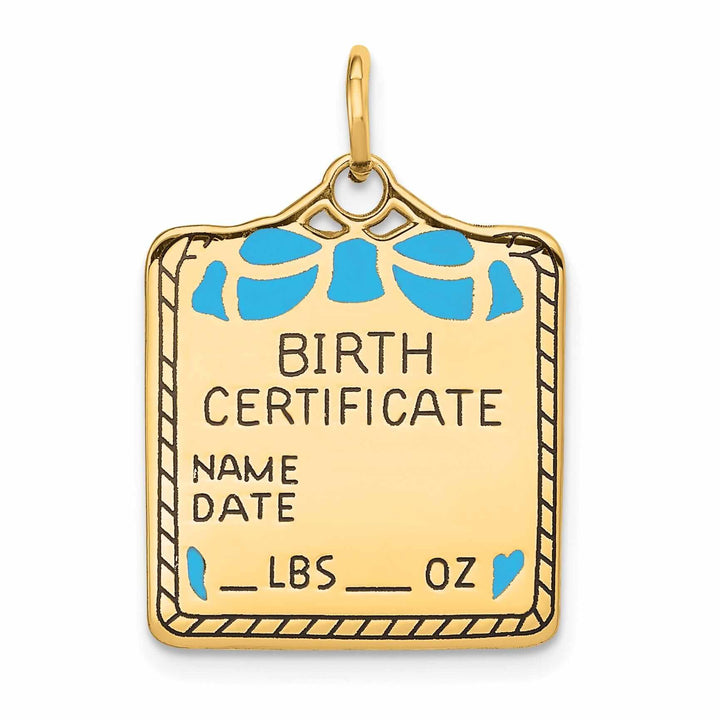 14 Yellow Gold Birth Certificate Charm Pendant