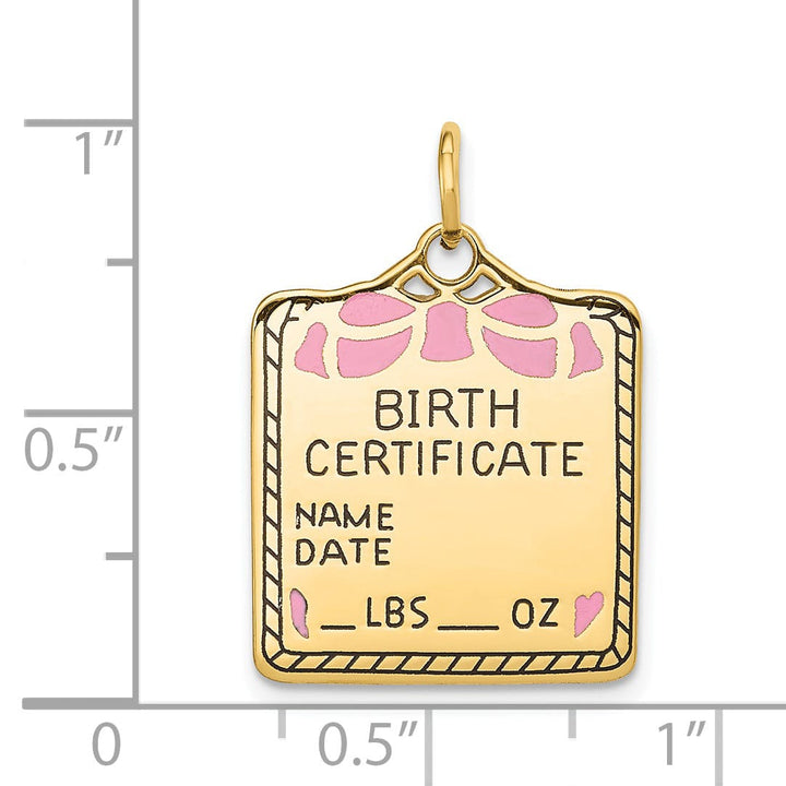 14k Yellow Gold Pink Birth Certificate Pendant