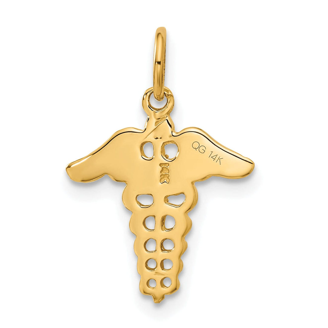 Solid 14k Yellow Gold Polished Caduceus Pendant