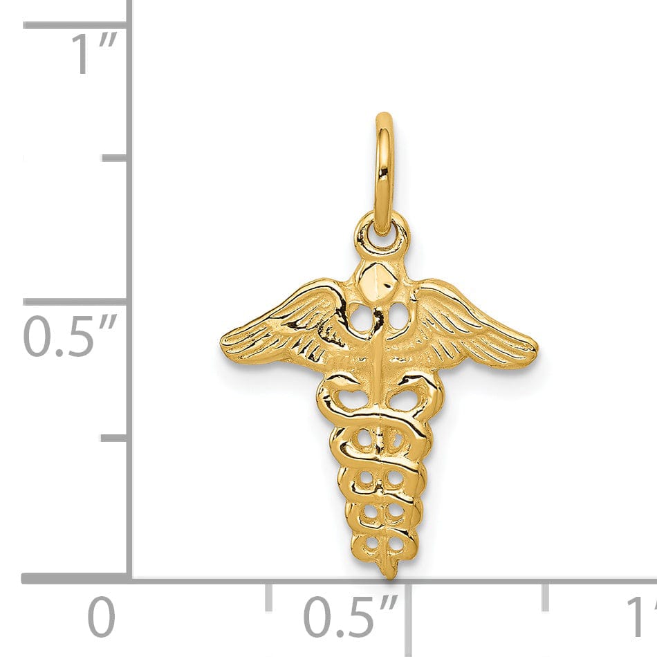 Solid 14k Yellow Gold Polished Caduceus Pendant