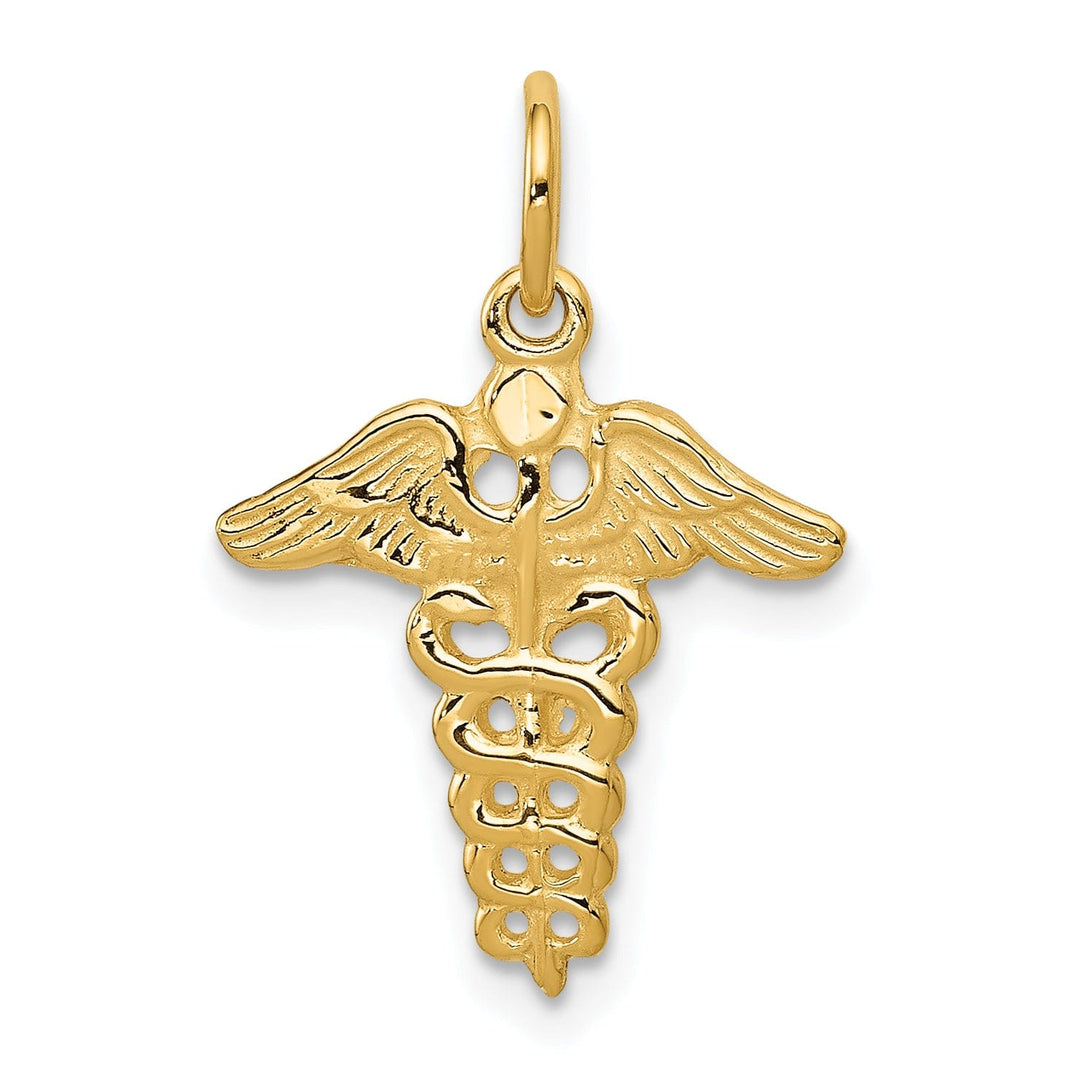 Solid 14k Yellow Gold Polished Caduceus Pendant