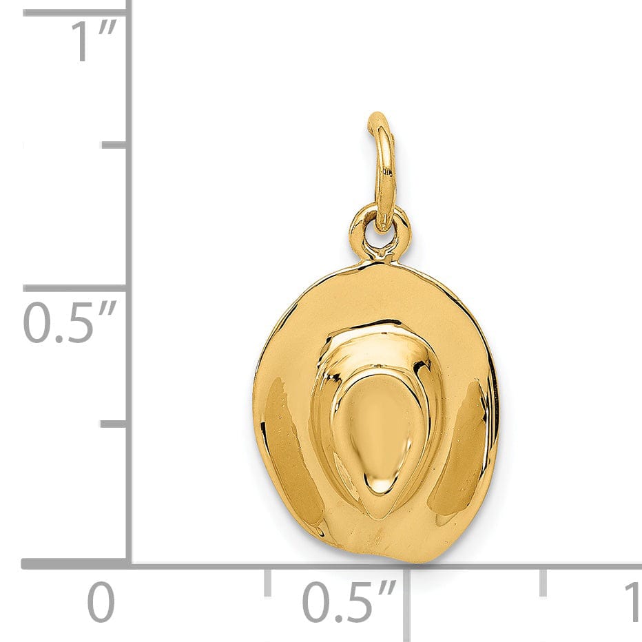 14k Yellow Gold Polished Finish 3-Dimensional Mens Hat Charm Pendant