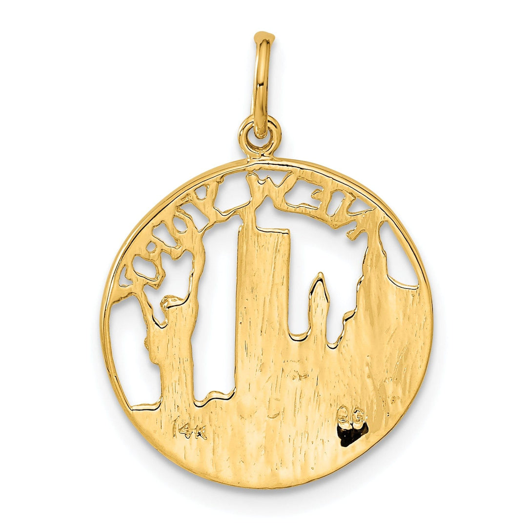 14k Yellow Gold Solid Textured Polished Finish NEW YORK Skyline Theme Circle Charm Pendant