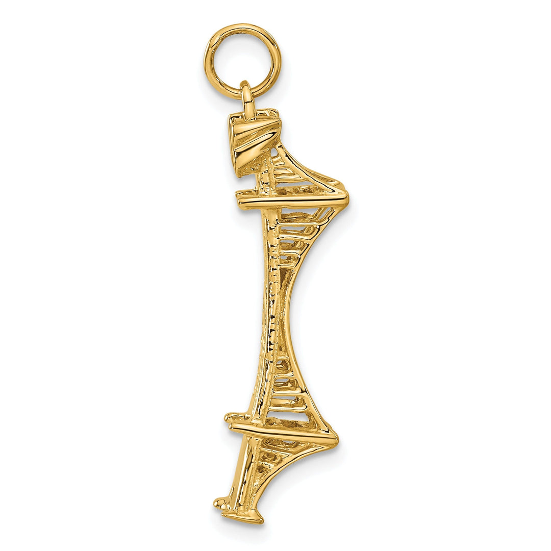 14k Yellow Gold Polished Textured Finish Solid 3-Dimensional Golden Gate Bridge Charm Pendant