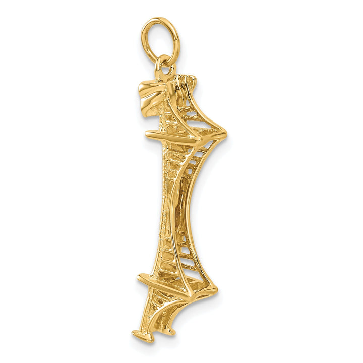 14k Yellow Gold Polished Textured Finish Solid 3-Dimensional Golden Gate Bridge Charm Pendant