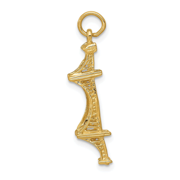 14k Yellow Gold Polished Textured Finish Solid 3-Dimensional Golden Gate Bridge Charm Pendant