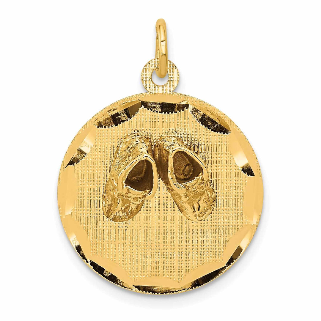14 Yellow Gold Small Baby Shoes on Disc Pendant.