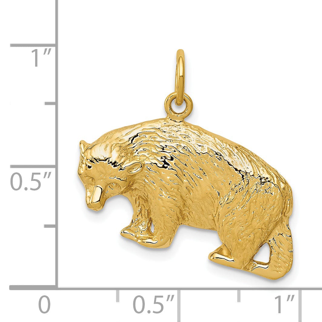 14k Yellow Gold Polished Textured Finish Bear Walking Design Charm Pendant