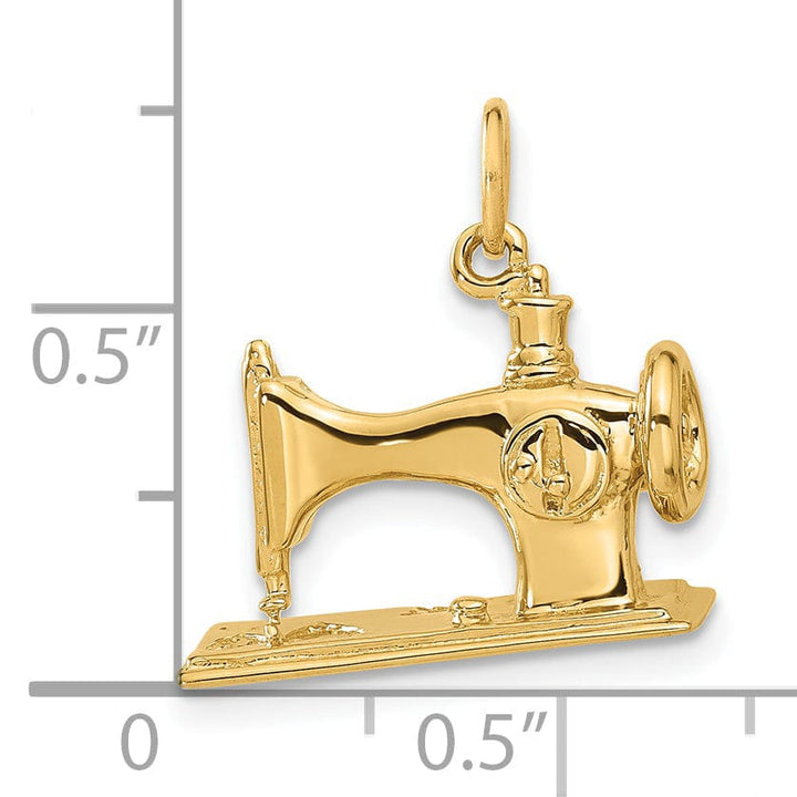 14k Yellow Gold 3D Sewing Machine Charm Pendant