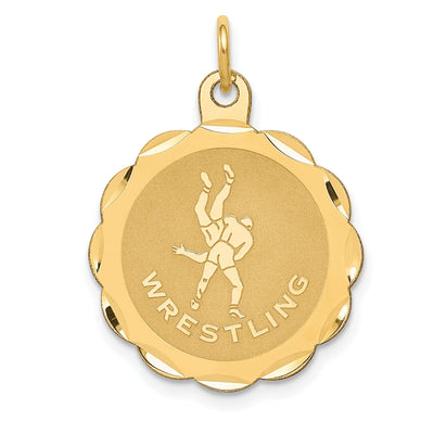 Solid 14k Yellow Gold Wrestling Disc Pendant
