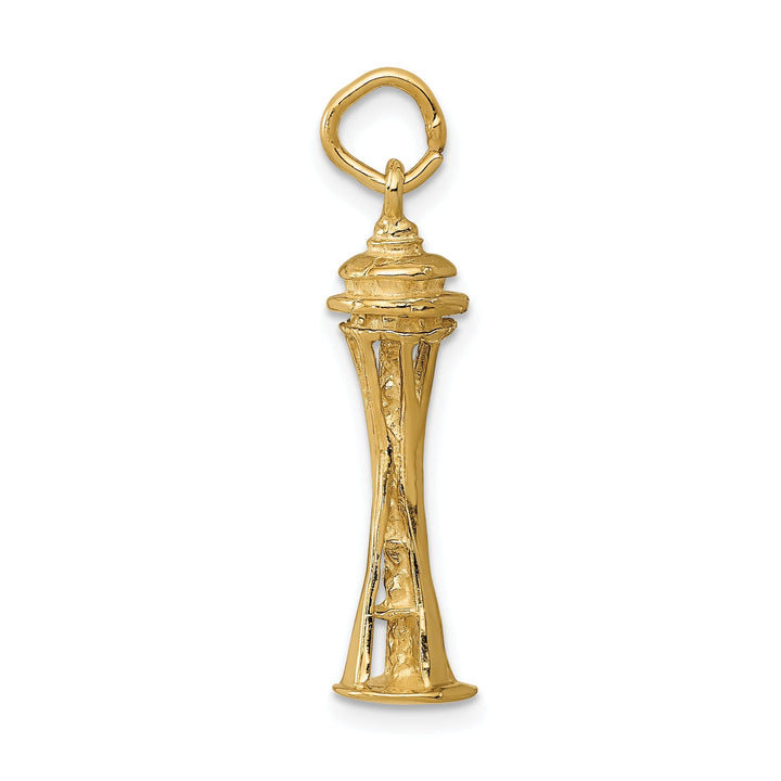 14k Yellow Gold Polished Textured Finish Solid 3-Dimensional Seattle Space Needle Building Charm Pendant