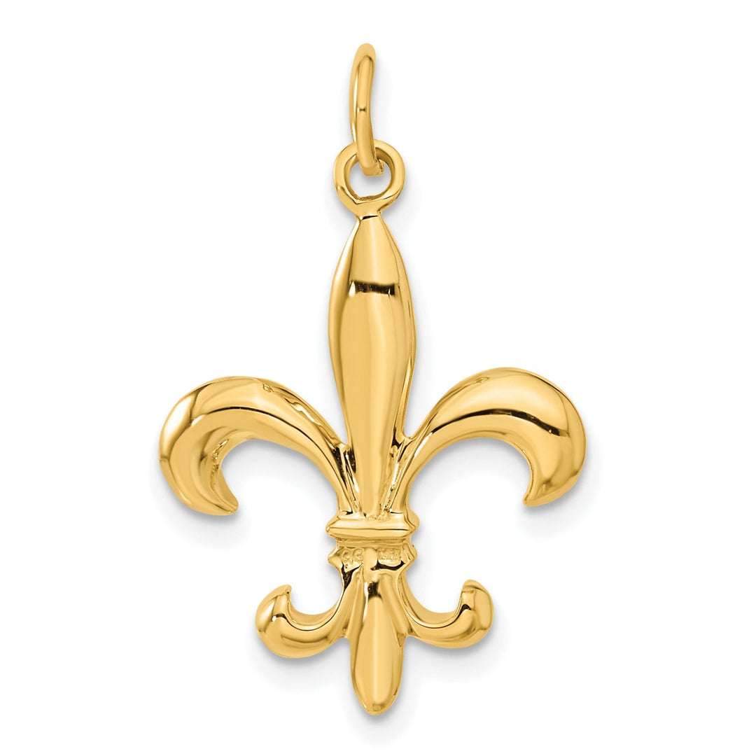 14k Yellow Gold Polished Finish 3-Dimensional Mens Fleur De Lis Charm Design Pendant