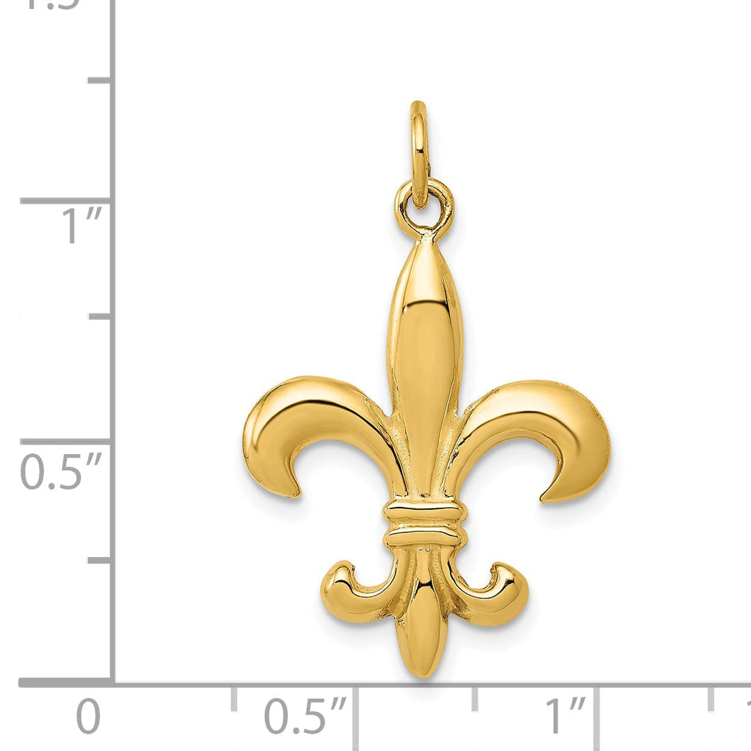 14k Yellow Gold Polished Finish 3-Dimensional Mens Fleur De Lis Charm Design Pendant