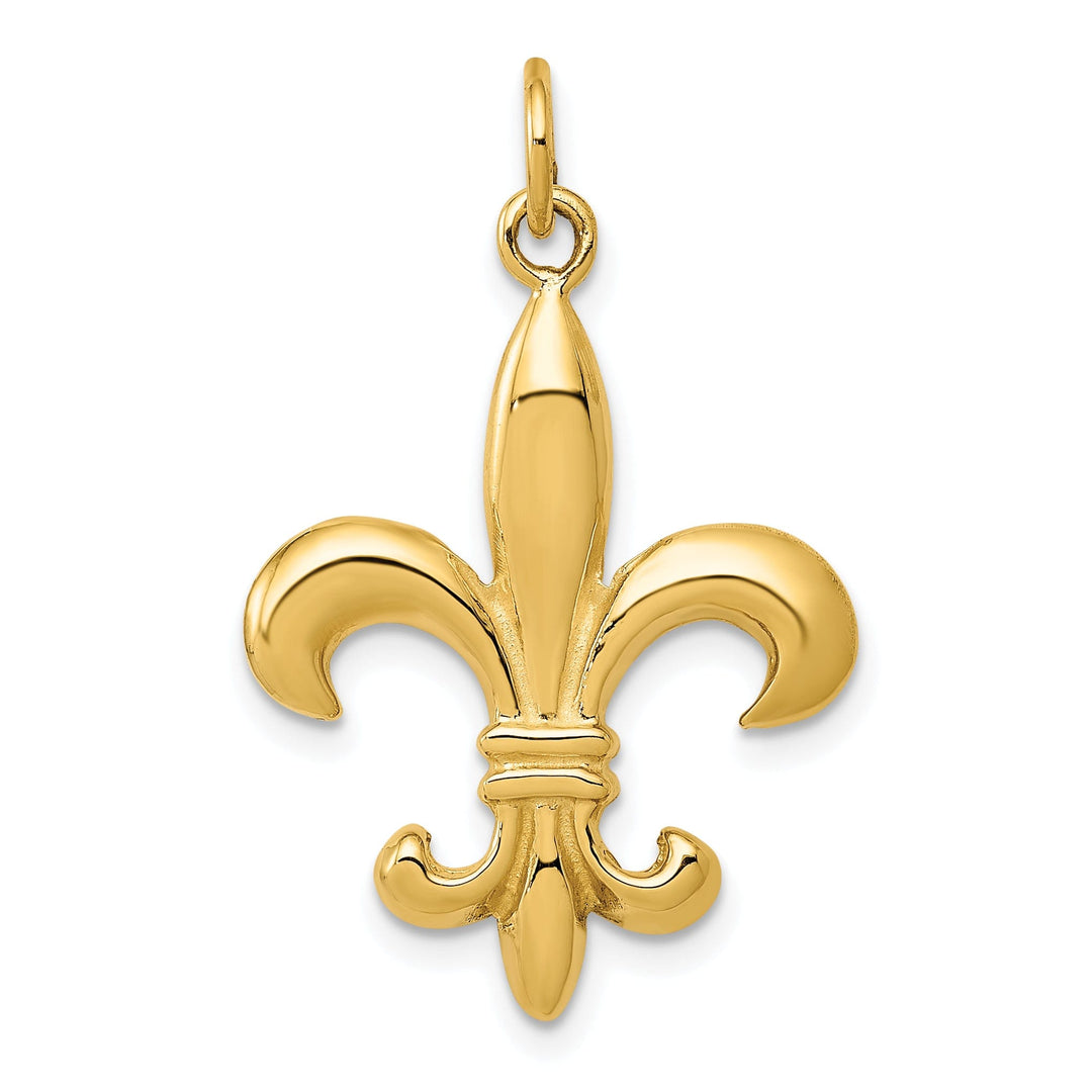 14k Yellow Gold Polished Finish 3-Dimensional Mens Fleur De Lis Charm Design Pendant