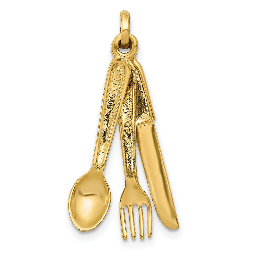 14k Yellow Gold Knife Fork and Spoon Pendant