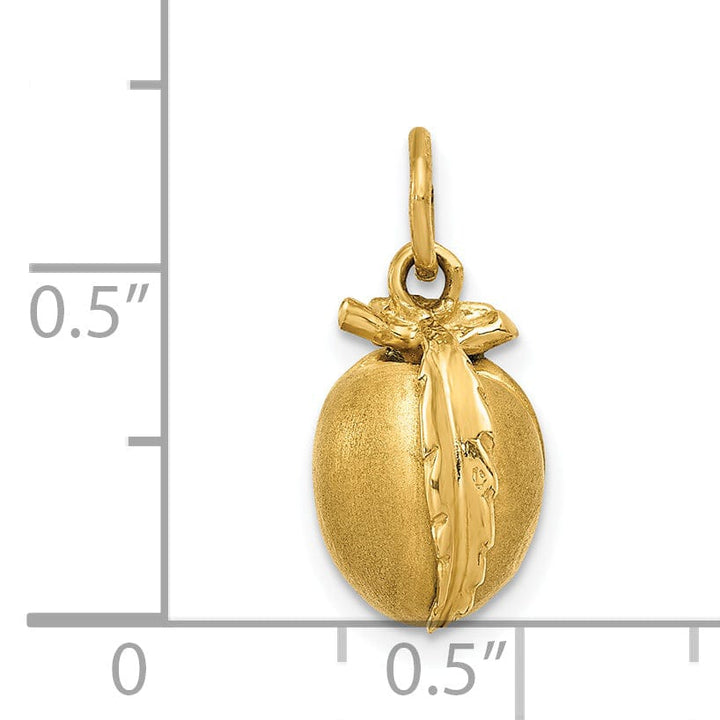 Solid 14k Yellow Gold 3-D Peach Charm Pendant