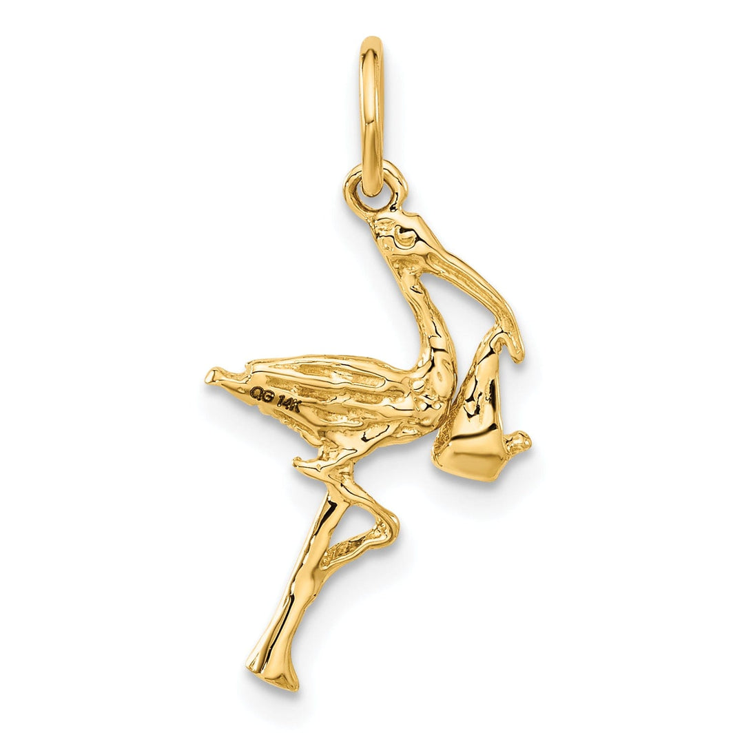 Solid 14k Yellow Gold Polished 3 D Stork Charm