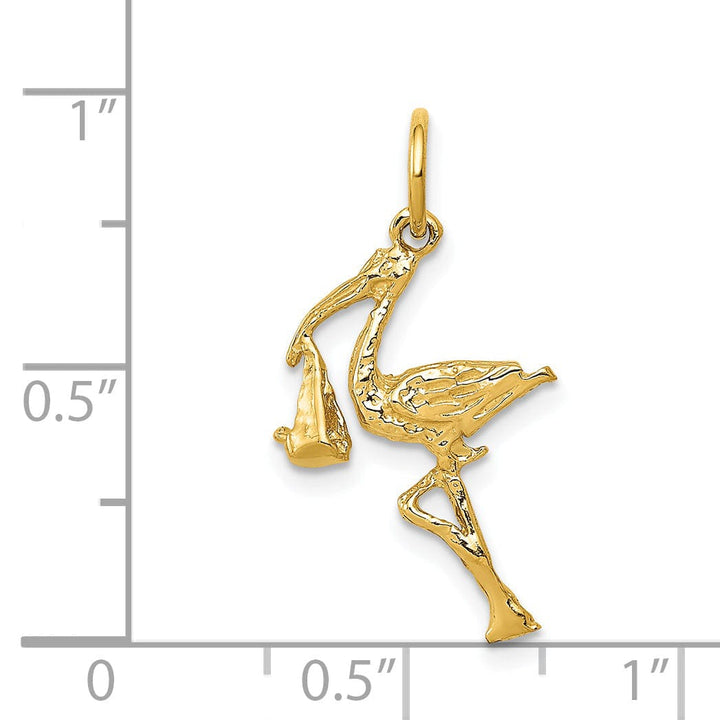 Solid 14k Yellow Gold Polished 3 D Stork Charm