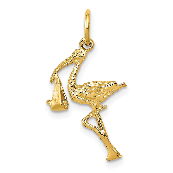 Solid 14k Yellow Gold Polished 3 D Stork Charm