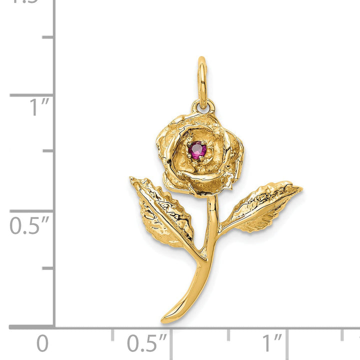 14k Yellow Gold Open Back Textured Solid Polished Finish Cubic Zirconia Rose Charm Pendant