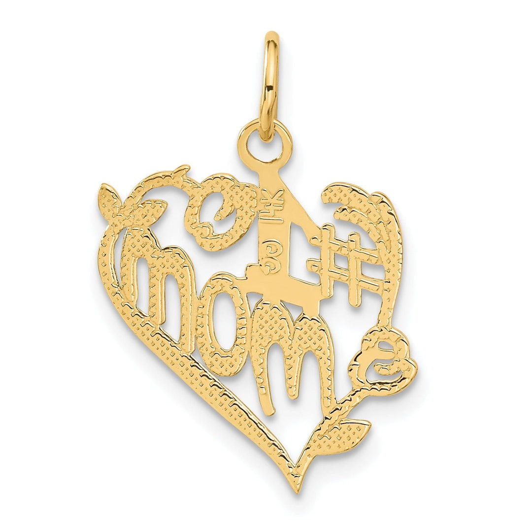 14k Yellow Gold #1 Mom Heart Charm Pendant