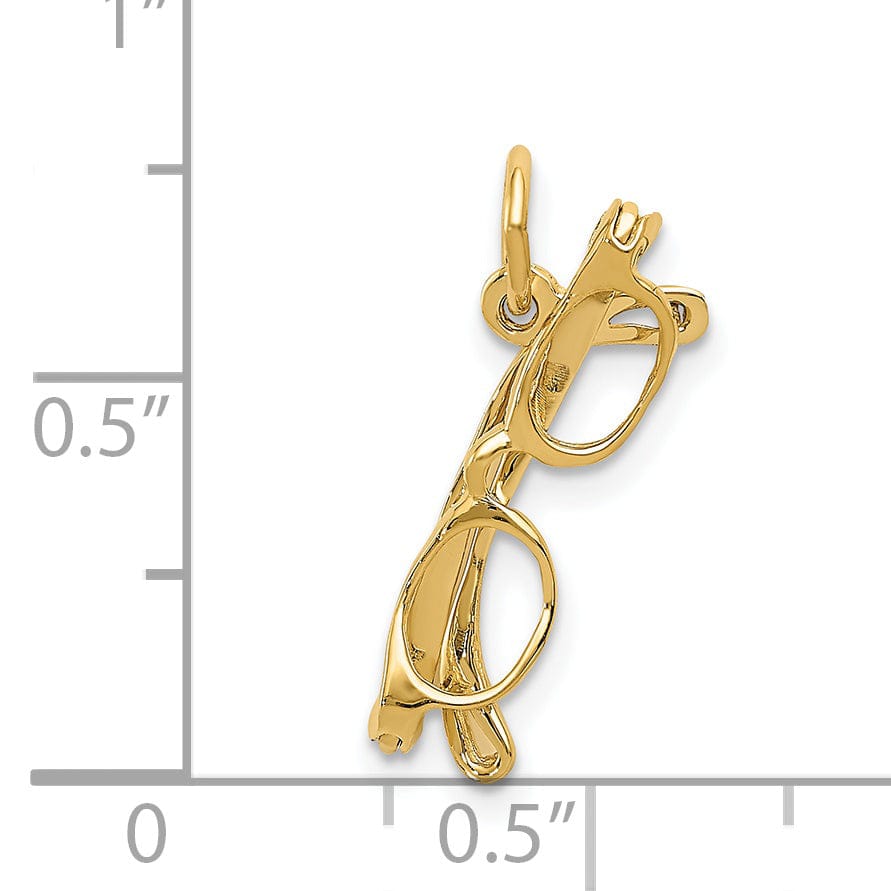 Solid 14k Yellow Gold 3-D Glasses Charm Pendant