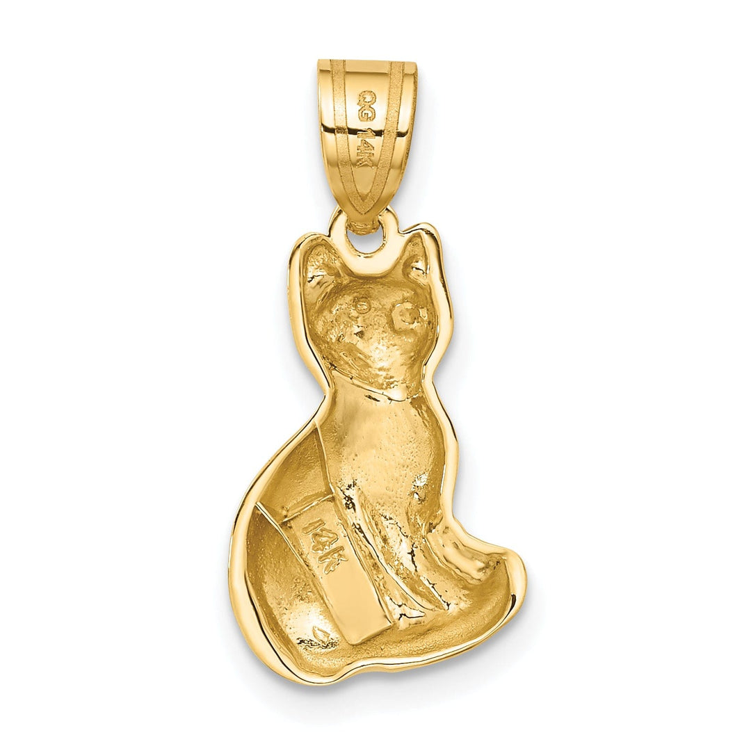 14k Yellow Gold Polished Finish Cat Sitting Design Charm Pendant