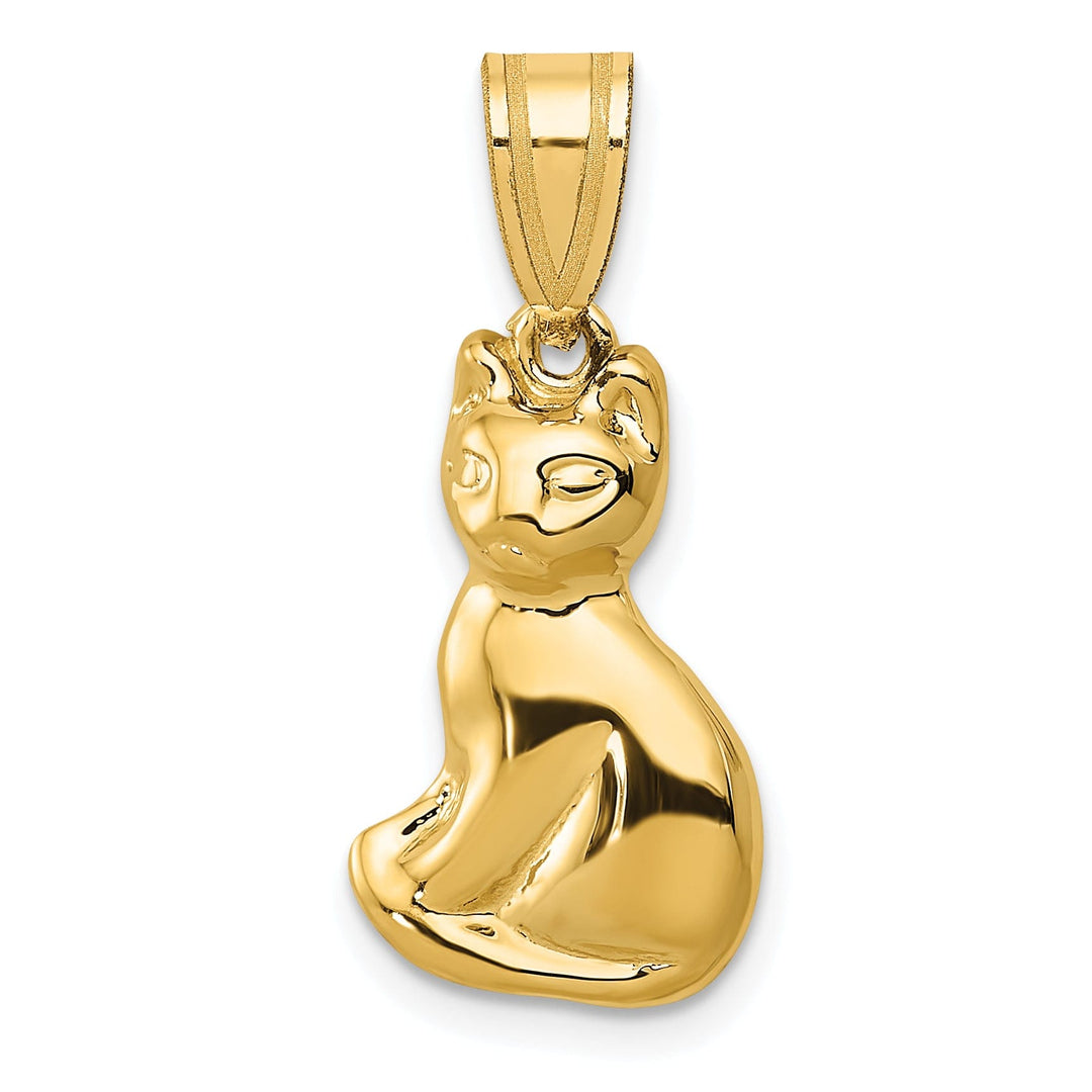 14k Yellow Gold Polished Finish Cat Sitting Design Charm Pendant