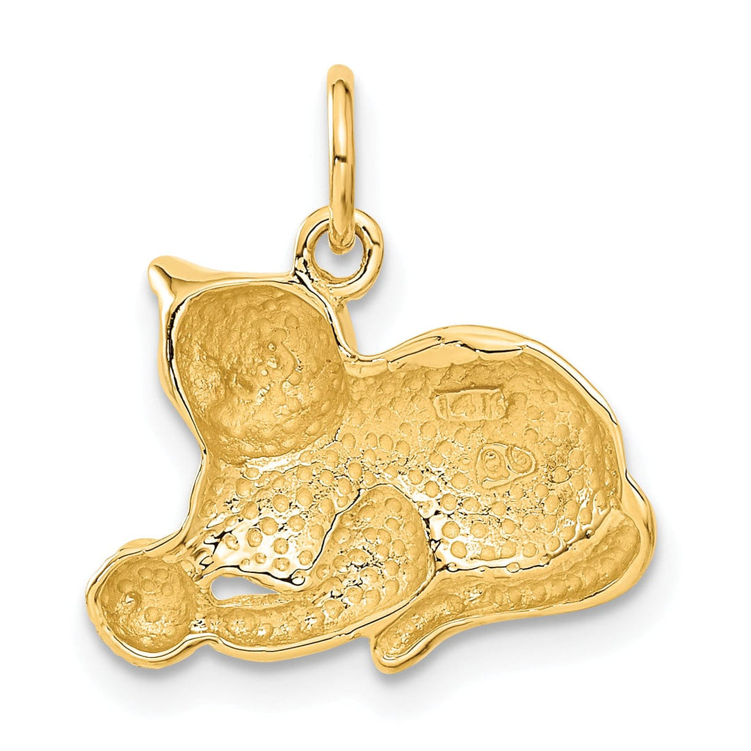 14k Yellow Gold Open Back Polished Finish Cat Playing with Ball Design Charm Pendant